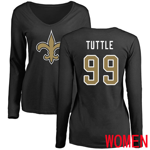 New Orleans Saints Black Women Shy Tuttle Name and Number Logo Slim Fit NFL Football #99 Long Sleeve T Shirt->women nfl jersey->Women Jersey